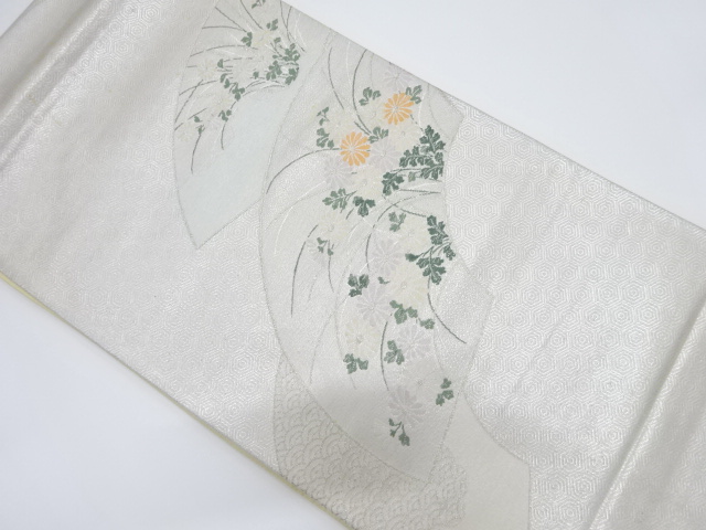 アンティーク　地紙に菊・古典柄織り出し袋帯（材料）